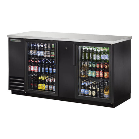True TBB-3G-HC-LD 69-1/8" 2 glass door back bar cooler, black finish, doors closed