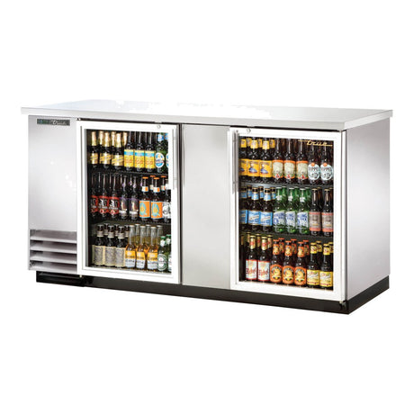 True TBB-3G-S-HC-LD 69-1/8" 2 glass door back bar cooler, stainless steel finish, doors closed