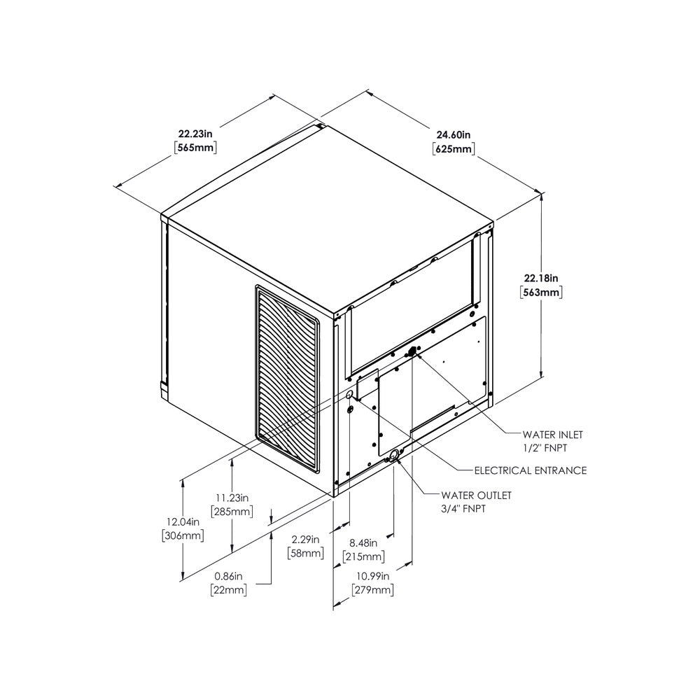 True TCIM-522 dimensional drawing from the spec sheet: plan view with water and electrical connection locations