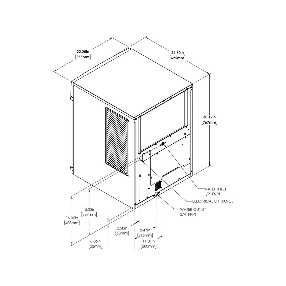 True TCIM-822 dimensional drawing from the spec sheet: plan view with water and electrical connection locations