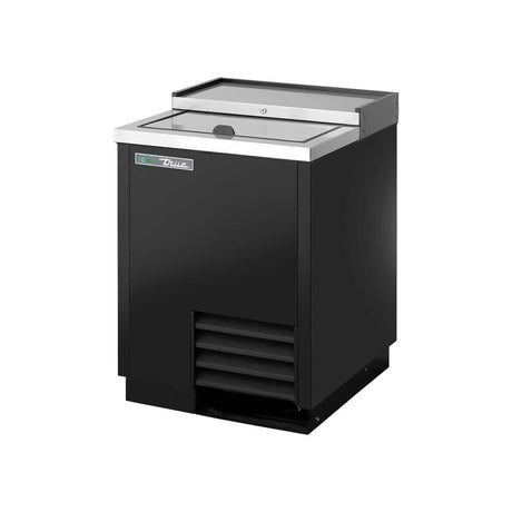 True TD-24-7-HC 24-1/2" deep well bottle cooler with 1 sliding lid, black finish, lids closed
