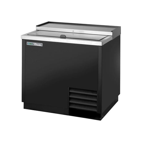 True TD-36-12-HC 36-5/8" deep well bottle cooler with 1 sliding lid, black finish, lids closed