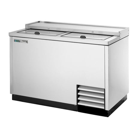 True TD-50-18-S-HC 49-5/8" deep well bottle cooler with 2 sliding lids, stainless steel finish, lids closed