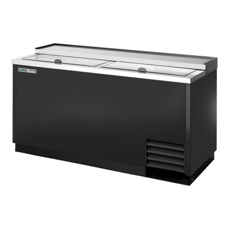 True TD-65-24-HC 64-1/2" deep well bottle cooler with 2 sliding lids, black finish, lids closed