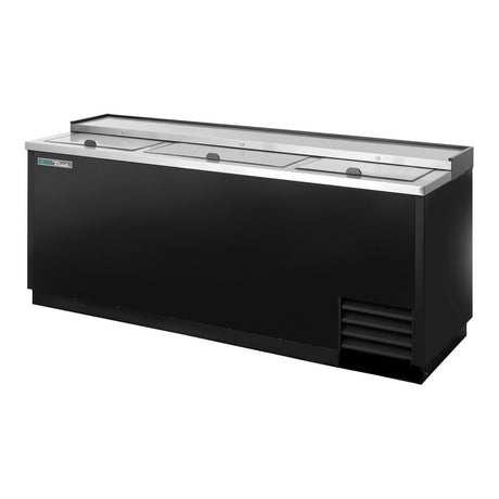 True TD-80-30-HC 80-1/8" deep well bottle cooler with 3 sliding lids, black finish, lids closed
