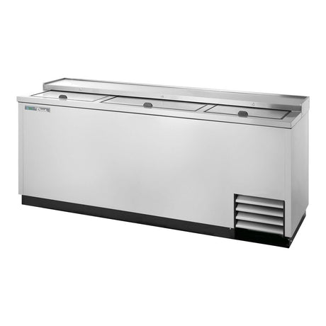 True TD-80-30-S-HC 80-1/8" deep well bottle cooler with 3 sliding lids, stainless steel finish, lids closed