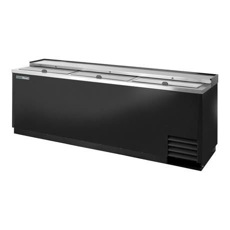 True TD-95-38-HC 95-1/8" deep well bottle cooler with 3 sliding lids, black finish, lids closed