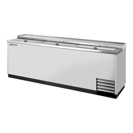 True TD-95-38-S-HC 95-3/8" deep well bottle cooler with 3 sliding lids, stainless steel finish, lids closed
