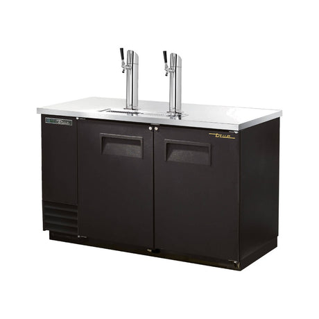True TDD-2-HC 58-7/8" black direct draw beer dispenser with 2 beer towers, doors closed