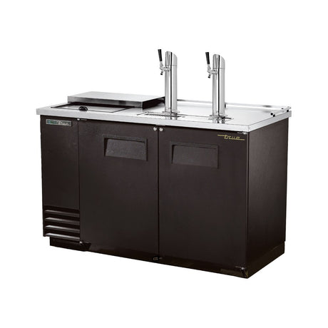 True TDD-2CT-HC 58-7/8" black club top direct draw beer dispenser with 2 beer towers, doors closed