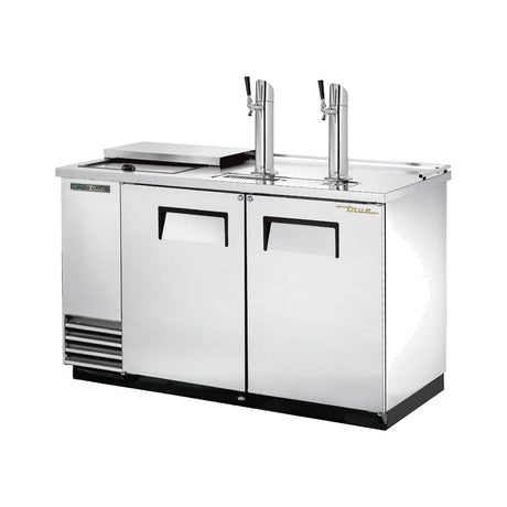 True TDD-2CT-S-HC 58-7/8" stainless steel club top direct draw beer dispenser with 2 beer towers, doors closed