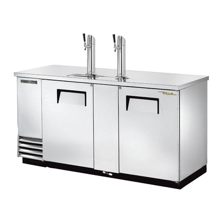 True TDD-3-S-HC 69-1/8" stainless steel direct draw beer dispenser with 2 beer towers, doors closed