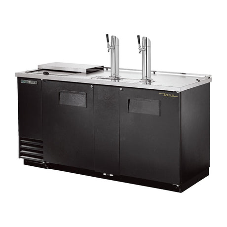 True TDD-3CT-HC 69-1/8" black club top direct draw beer dispenser with 2 beer towers, doors closed