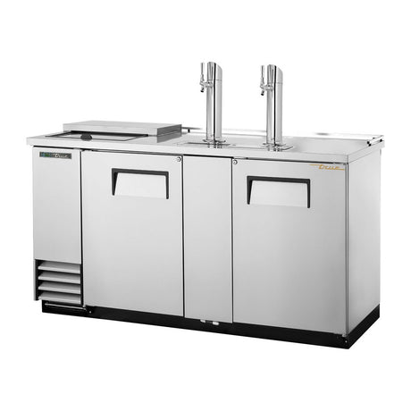 True TDD-3CT-S-HC 69-1/8" stainless steel club top direct draw beer dispenser with 2 beer towers, doors closed