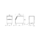 True TIB-322 dimensional drawing from the spec sheet: front, side and back views with bin drain location