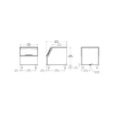 True TIB-430 dimensional drawing from the spec sheet: front, side and back views with bin drain location