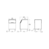 True TIB-530 dimensional drawing from the spec sheet: front, side and back views with bin drain location