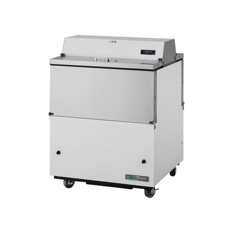 True TMC-34-DS-HC 34" dual sided milk cooler, white exterior, doors closed