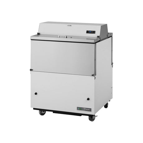 True TMC-34-DS-SS-HC 34" dual sided milk cooler, white exterior, doors closed
