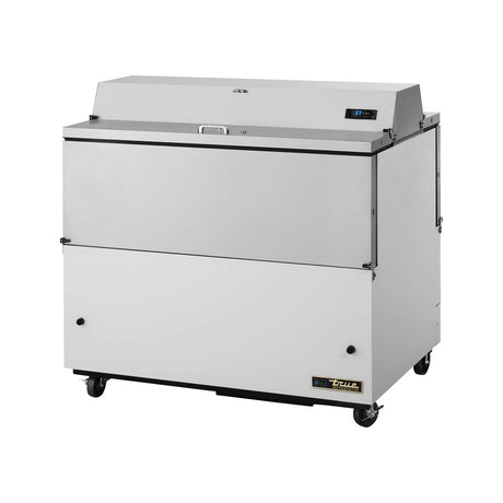 True TMC-49-DS-SS-HC 49" dual sided milk cooler, white exterior, doors closed