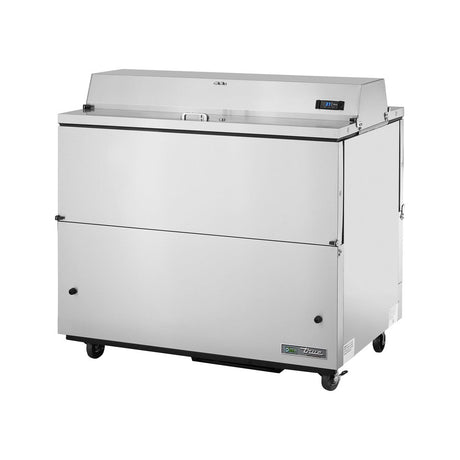 True TMC-49-S-DS-HC 49" dual sided milk cooler, stainless exterior, doors closed