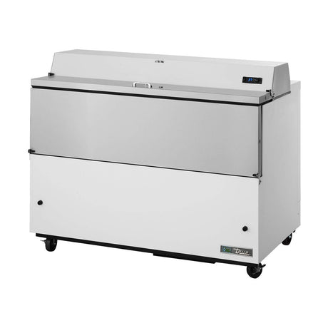 True TMC-49-SS-HC 49" milk cooler, white exterior, doors closed