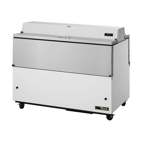 True TMC-58-DS-HC 58" dual sided milk cooler, white exterior, doors closed