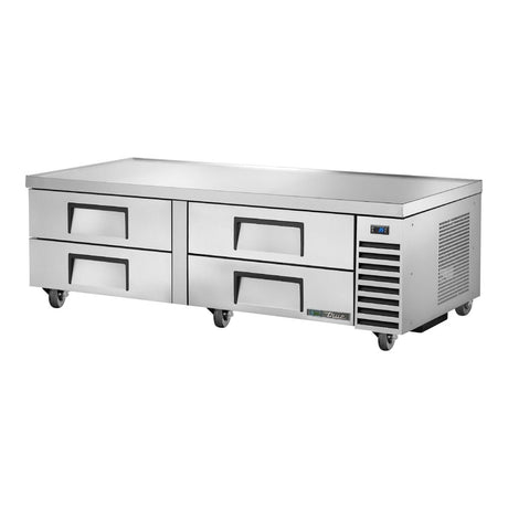True TRCB-72-HC 72-3/8" 4-drawer refrigerated chef base, front three-quarter view with drawers closed