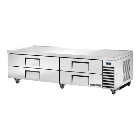 True TRCB-82-HC 82-3/8" 4-drawer refrigerated chef base, front three-quarter view with drawers closed