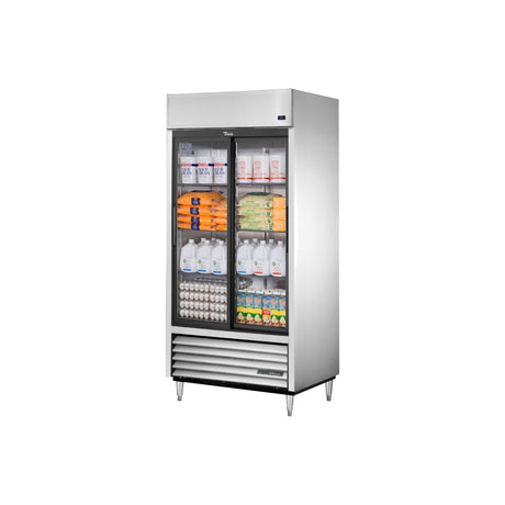 True TSD-33G-HC-LD 39-1/2" 2 glass slide door reach-in refrigerator, front view with doors closed