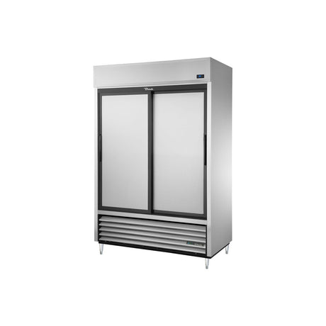 True TSD-47-HC 54-1/8 inch 2 solid slide door reach-in refrigerator, front view, doors closed