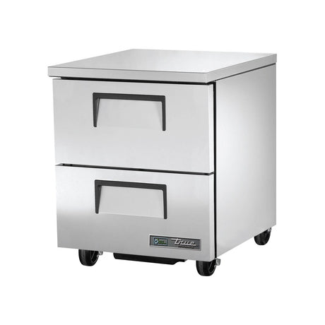 True TUC-27D-2-HC 27-5/8" 2-drawer undercounter refrigerator, front three-quarter view with drawers closed