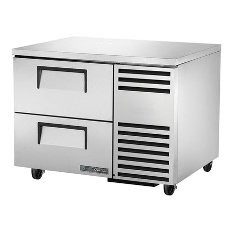True TUC-44D-2-HC 44-1/2" 2-drawer deep undercounter refrigerator, front three-quarter view with drawers closed