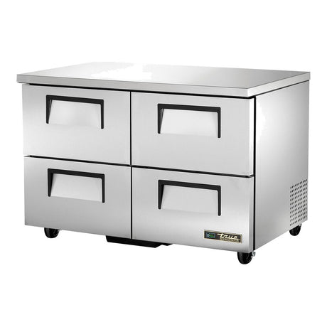 True TUC-48D-4-HC 48-3/8" 4-drawer undercounter refrigerator, front three-quarter view with drawers closed