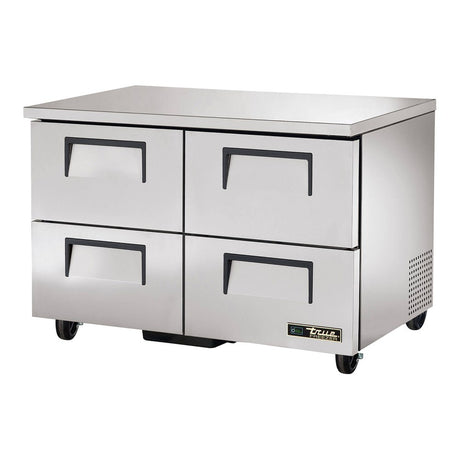 True TUC-48F-D-4-HC 48-3/8" 4-drawer undercounter freezer, front three-quarter view with drawers closed