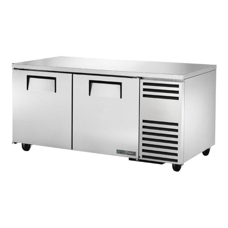 True TUC-67-HC 67-1/4" 2-door deep undercounter refrigerator, front three-quarter view with doors closed