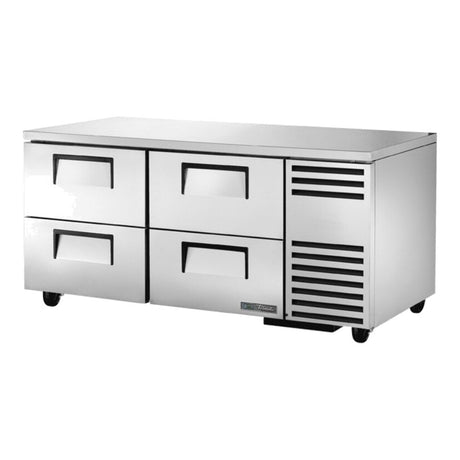 True TUC-67D-4-HC 67-1/4" 4-drawer deep undercounter refrigerator, front three-quarter view with drawers closed