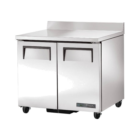 True TWT-36-HC 36-3/8" 2-door worktop refrigerator, front three-quarter view with doors closed