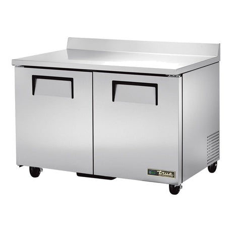 True TWT-48-HC 48-3/8" 2-door worktop refrigerator, front three-quarter view with doors closed