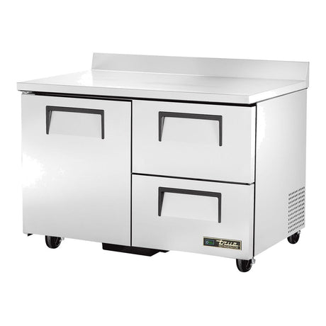 True TWT-48D-2-HC 48-3/8" 1-door 2-drawer worktop refrigerator, front three-quarter view with door and drawers closed