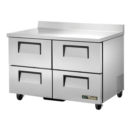 True TWT-48D-4-HC 48-3/8" 4-drawer worktop refrigerator, front three-quarter view with drawers closed