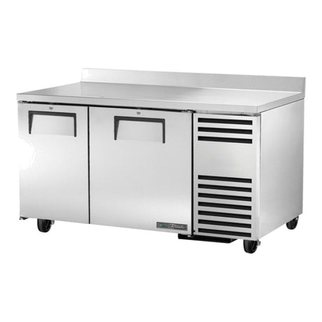 True TWT-60-32-HC 60-1/4" 2-door deep worktop refrigerator, front three-quarter view with doors closed