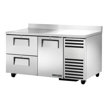 True TWT-60-32D-2-HC 60-1/4" 1-door 2-drawer deep worktop refrigerator, front three-quarter view with door and drawers closed