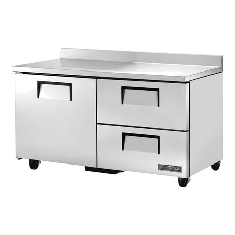 True TWT-60D-2-HC 60-3/8" 1-door 2-drawer worktop refrigerator, front three-quarter view with door and drawers closed