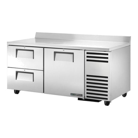 True TWT-67D-2-HC 67-1/4" 1-door 2-drawer deep worktop refrigerator, front three-quarter view with door and drawers closed
