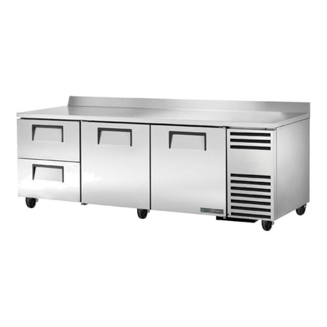 True TWT-93D-2-HC 93-1/4" 2-door 2-drawer deep worktop refrigerator, front three-quarter view with doors and drawers closed
