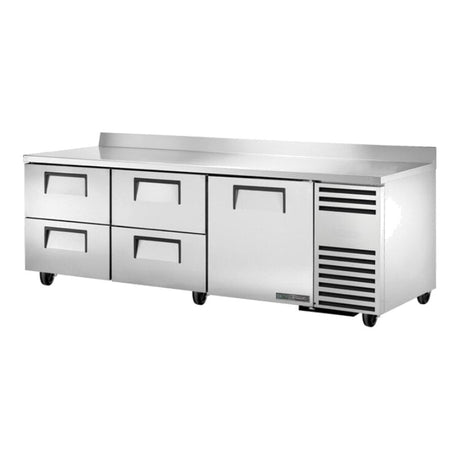 True TWT-93D-4-HC 93-1/4" 1-door 4-drawer deep worktop refrigerator, front three-quarter view with door and drawers closed