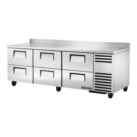 True TWT-93D-6-HC 93-1/4" 6-drawer deep worktop refrigerator, front three-quarter view with drawers closed