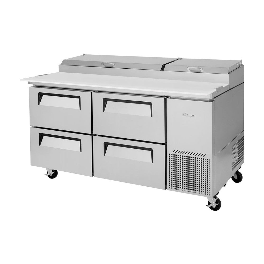 Turbo Air TPR-67SD-D4-N 4 Drawer 9-Pan Pizza Prep Table, front view, doors closed